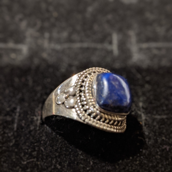 Natural blue lapis cushion .925 silver ring 9 - Picture 3 of 11